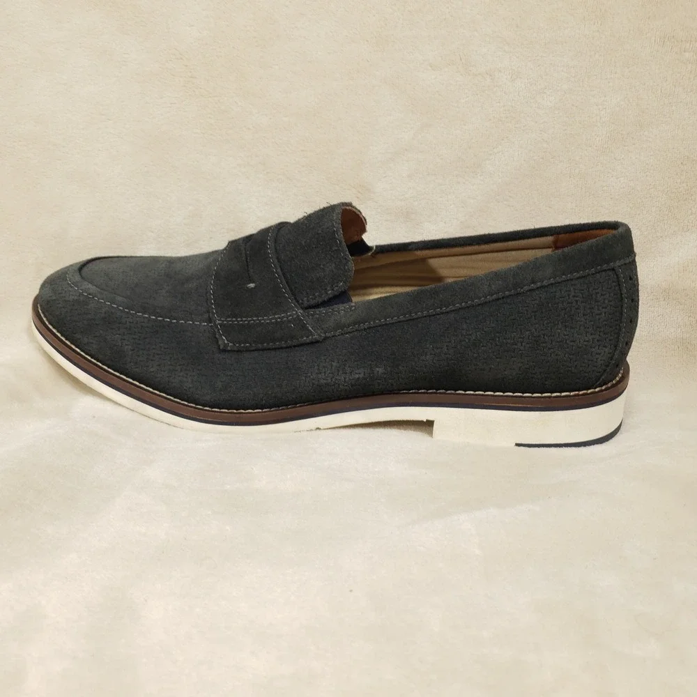 Johnston & Murphy Penny Loafers Mens Size 11 Dark Gray Suede Memory Foam Casual